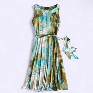 Vintage Y2K Geometric Dress Tie Belt ILE New York Green Teal